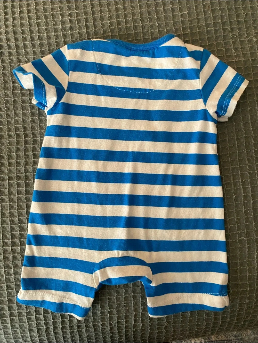 Baby Boden Blue & White Striped One-Piece with Yellow Duck Float Applique